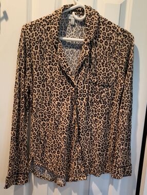 Nordstrom Leopard Print Button-Up Pajama Top - Tan and Black